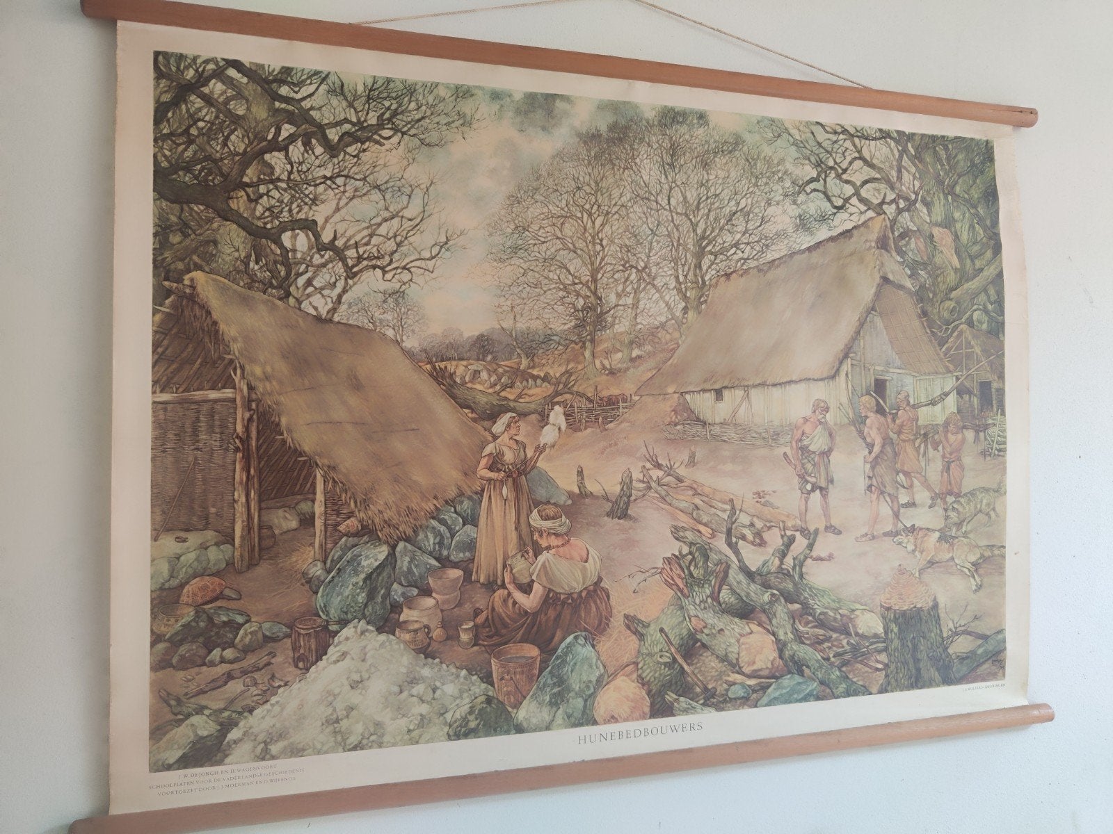 Schoolplaat Isings 1959: De Hunebedbouwers, Ophalen of Verzenden