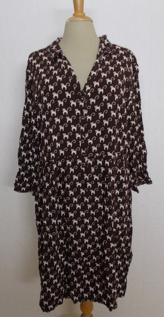 Bruine blouse jurk/tuniek met poezen print van Didi! XXL, Verzenden, Zo goed als nieuw, Maat 46/48 (XL) of groter, Bruin