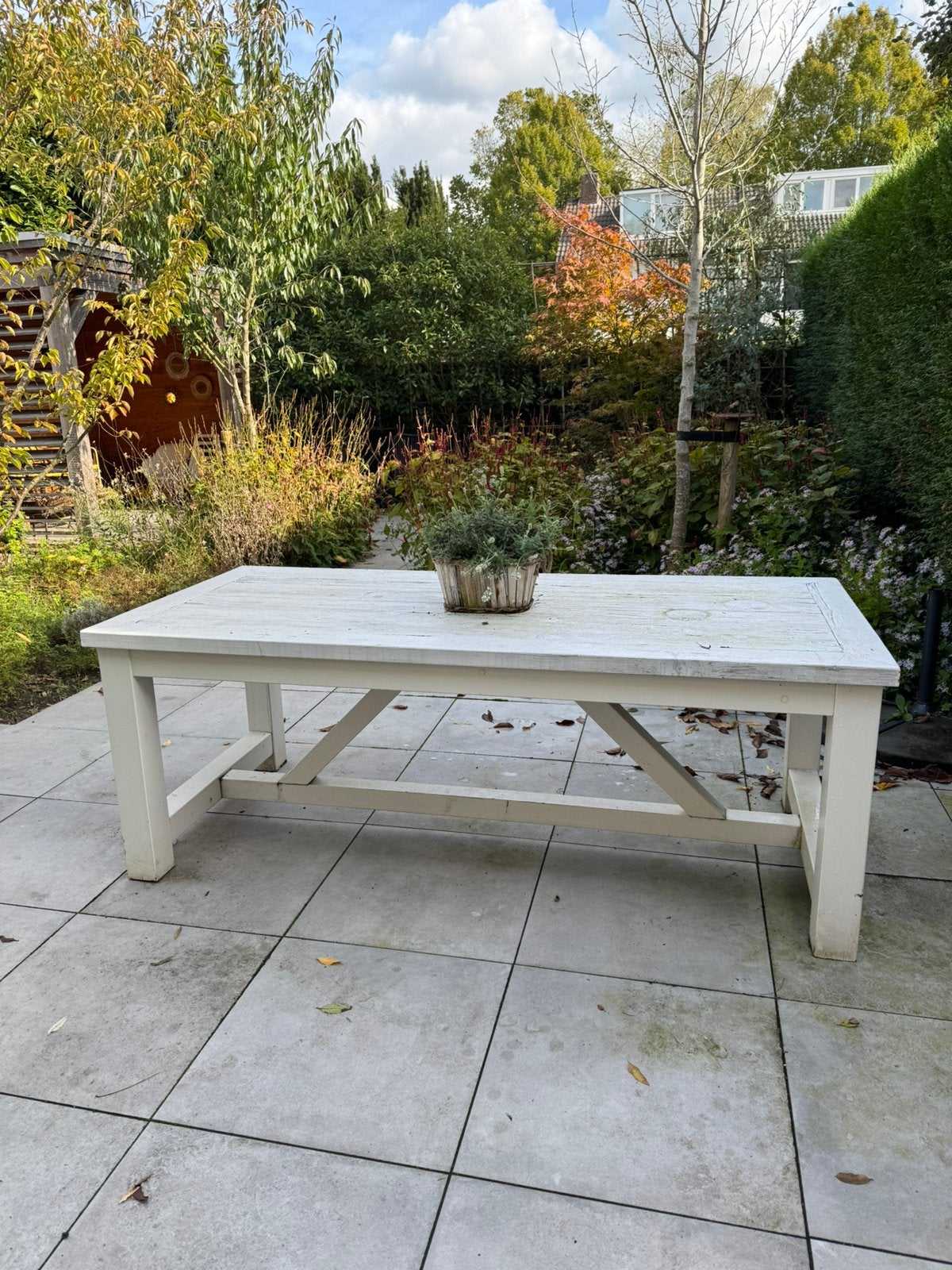 Tuintafel wit 250x90x75 cm, Ophalen, Gebruikt, Rechthoekig, Hout