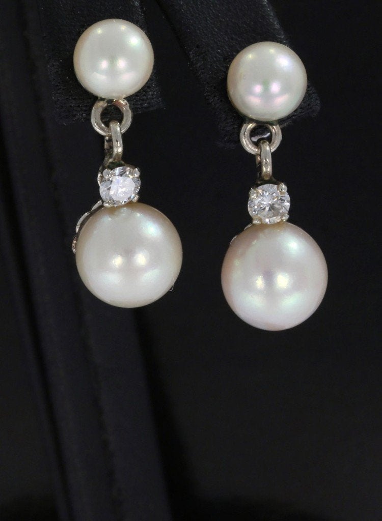 Grote diamanten parel 14k gouden set oorbellen luxe vintage