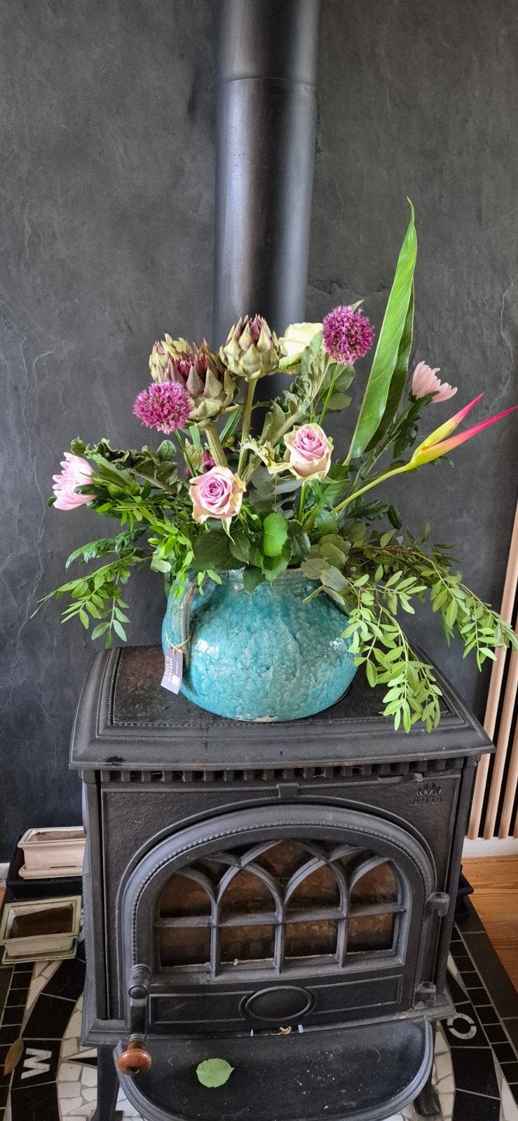Turquoise met craquelé afwerking - Brynxz Collections, Ophalen of Verzenden, Zo goed als nieuw, Met patroon/structuur