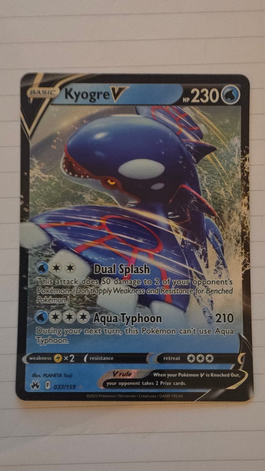 Kyogre V Pokémon Kaart - Basic HP 230 - 037/159, Ophalen of Verzenden, Nieuw, Losse kaart
