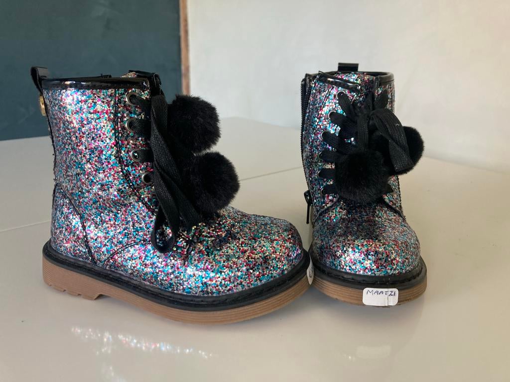 Glitter Laarzen met Pompons - Maat 21, Ophalen of Verzenden, Zo goed als nieuw, Meisje, Laarzen