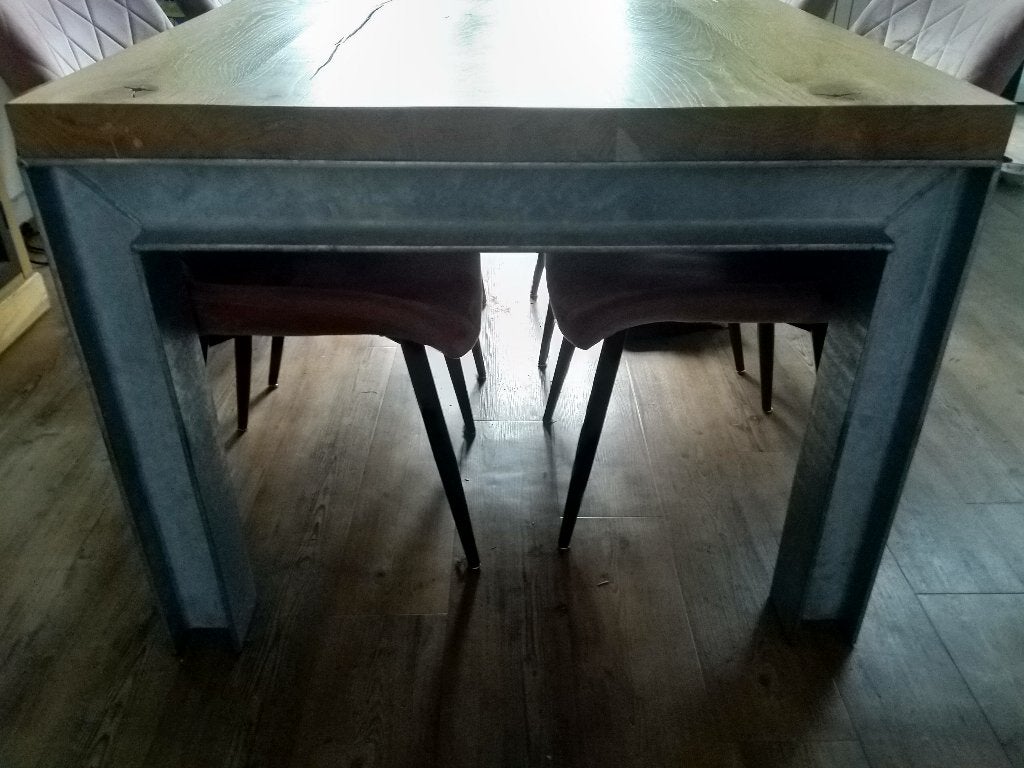 Massief eiken industriele tafel, Ophalen, Gebruikt, 100 tot 150 cm, 50 tot 100 cm