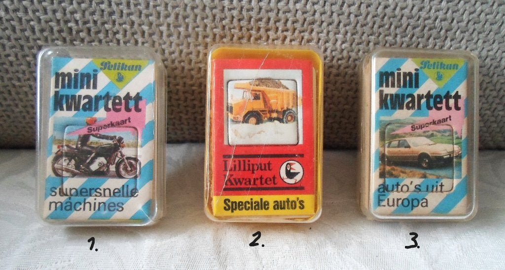 Oude mini Kwartetspellen. Auto's/Supersnelle machines/auto's, Ophalen of Verzenden, Zo goed als nieuw, Speelkaart(en)