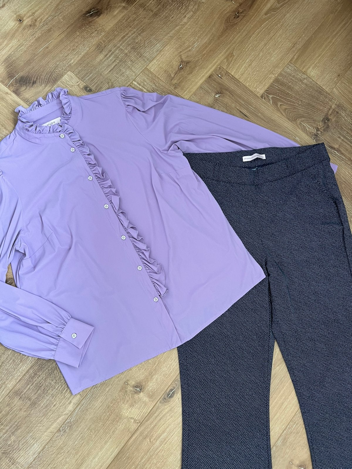 Studio anneloes set L - Lila blouse L & flair stripe broek, Zwart, Maat 42/44 (L), Ophalen of Verzenden, Zo goed als nieuw
