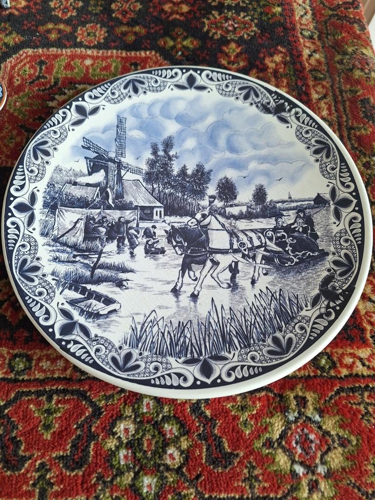 Delfts Blauw Wandbord - Hollands Winterlandschap (1), Ophalen