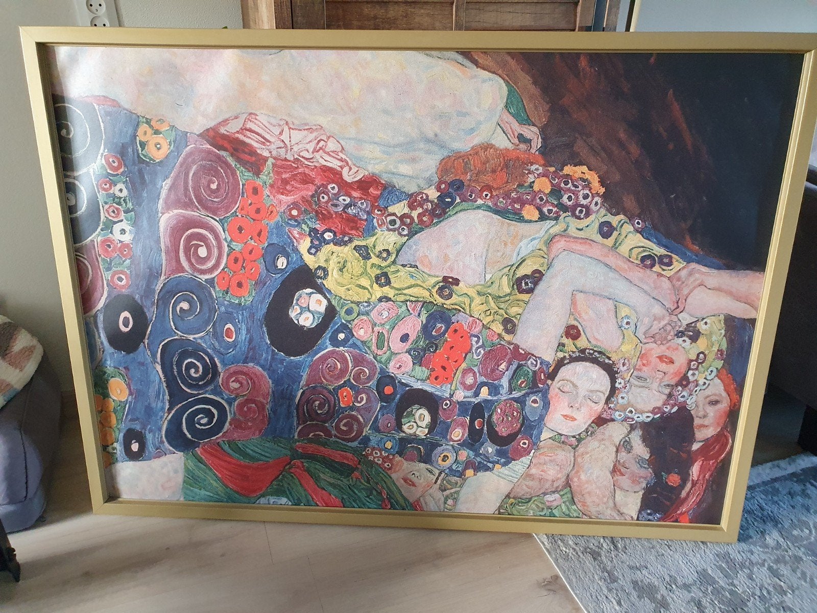 Grote ingelijste Klimt-stijl doek - 140x100 cm, Antiek en Kunst, Kunst | Schilderijen | Modern, Ophalen, Figuren, Kunststof, Print