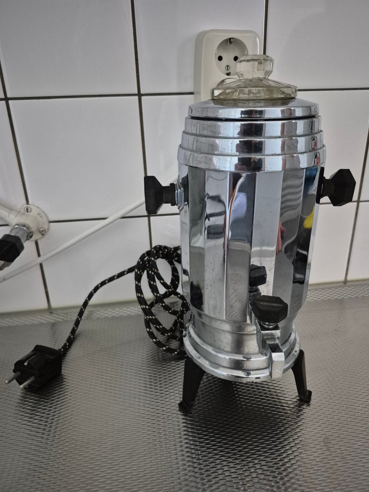 Vintage Koffie Perculator - Chroom - Jaren '60, Gebruikt, Koffiemachine, Gemalen koffie, Ophalen of Verzenden