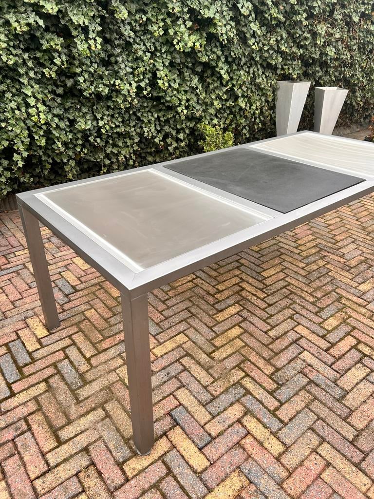 Tuintafel RVS 220x96x76 cm, Tuin en Terras, Tuintafels, Ophalen, Gebruikt, Rechthoekig, Rvs