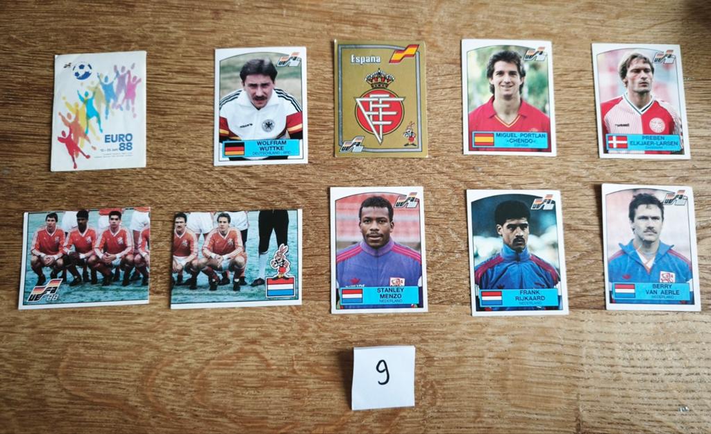 10 Panini Euro 88 Voetbalplaatjes (9) diverse NL spelers, Ophalen of Verzenden, Gebruikt, Overige sporten, Poster, Plaatje of Sticker