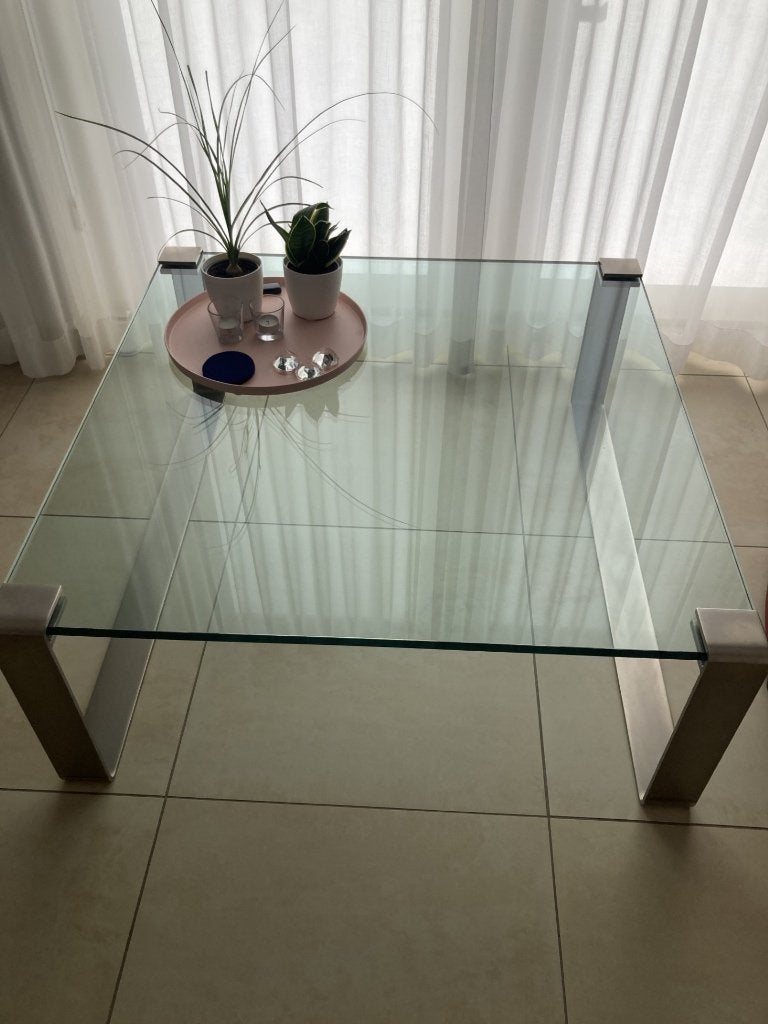 salontafel glas met nikkel chroom tonelli design, Ophalen, 50 tot 100 cm, 50 tot 100 cm, Zo goed als nieuw