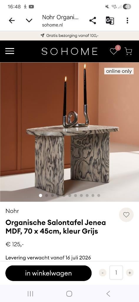 Salontafeltje Sohome, Huis en Inrichting, Ophalen, 50 tot 100 cm, Zo goed als nieuw, Minder dan 50 cm