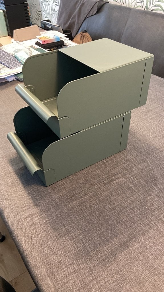 REJSA box 17,5x25x12,5 cm grijs-groen/metaal, Groen, Ophalen of Verzenden, Zo goed als nieuw, Metaal