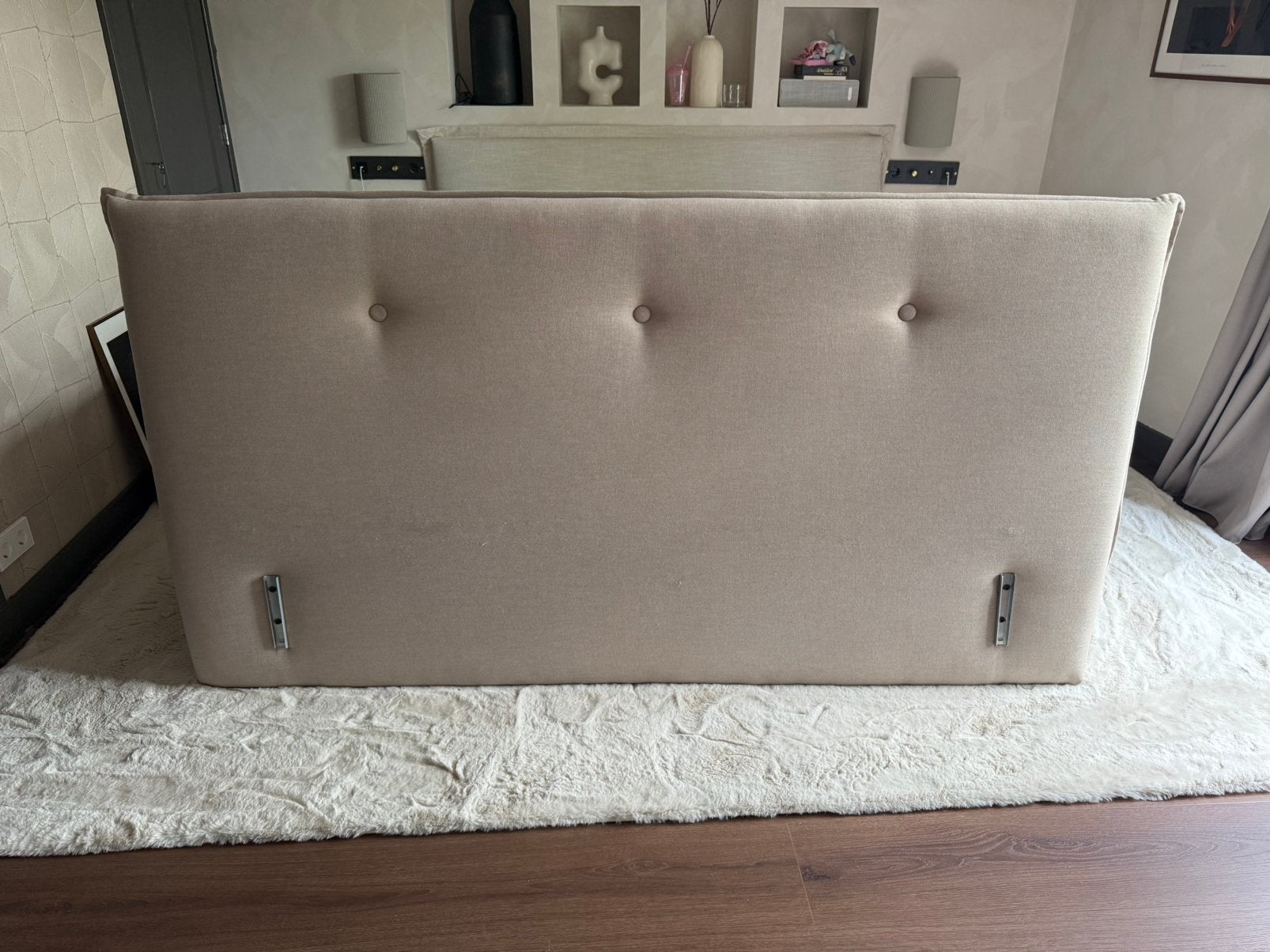 Hoofdbord voor boxspring beige merk Goossens, Ophalen, Zo goed als nieuw, 200 cm of meer, 125 cm of meer