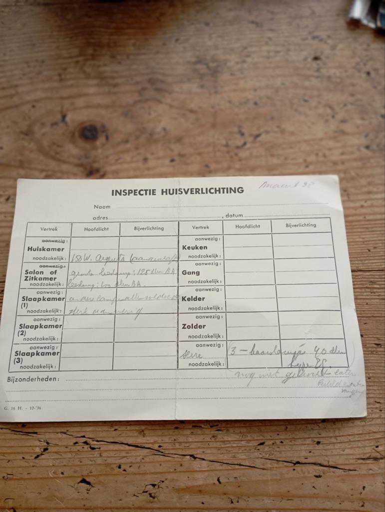 Inspectie huis verlichting document gemeente vintage, Antiek en Kunst, Curiosa en Brocante, Ophalen of Verzenden