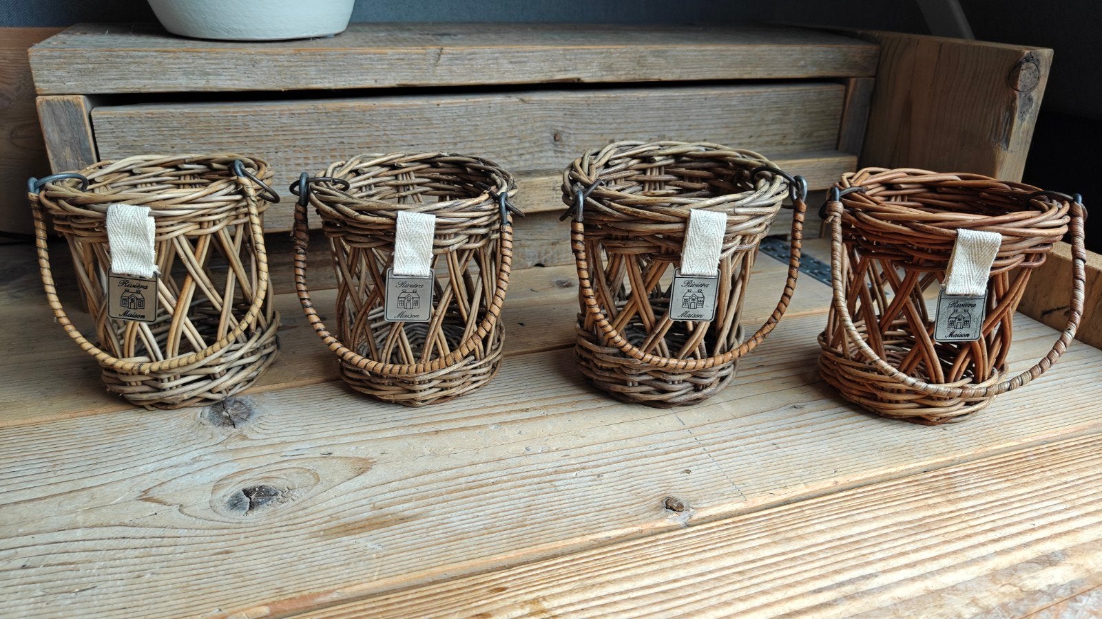 Riviera Maison rustic rattan mandjes, Ophalen of Verzenden, Gebruikt