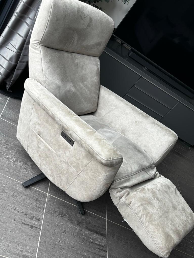 Draai Relaxfauteuil - Beige/Grijs, Ophalen, Gebruikt, Stof, 75 tot 100 cm