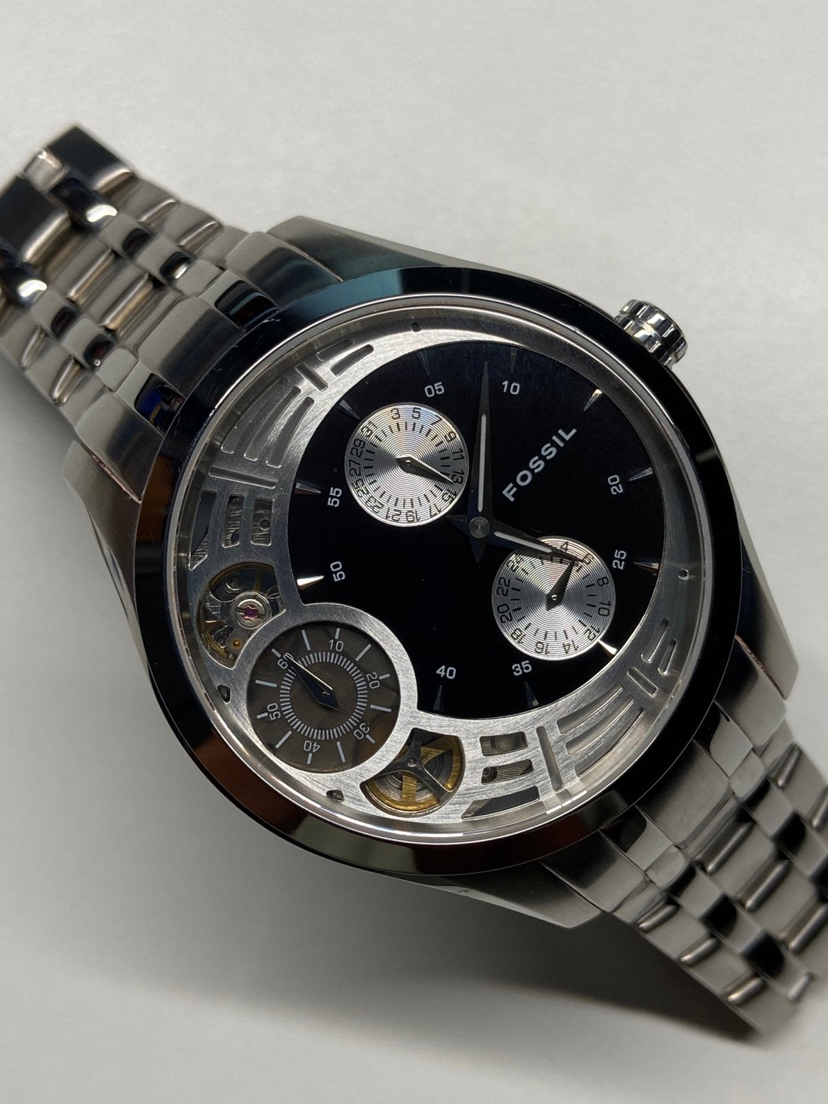 Fossil Twist semi-automatic ME-1011, Ophalen of Verzenden, Zo goed als nieuw, Zilver, Jongen of Meisje