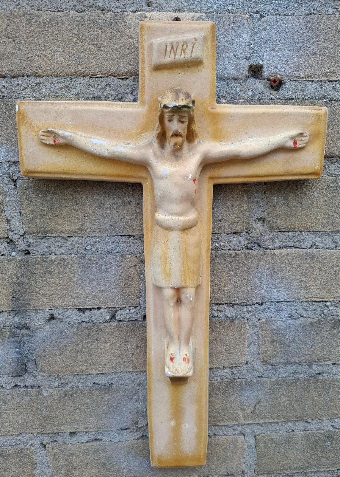 Crucifix. Polychroom gips. Ca 1900/1920. 25/40 cm., Ophalen, Gebruikt, Beeld(je), Christendom | Katholiek