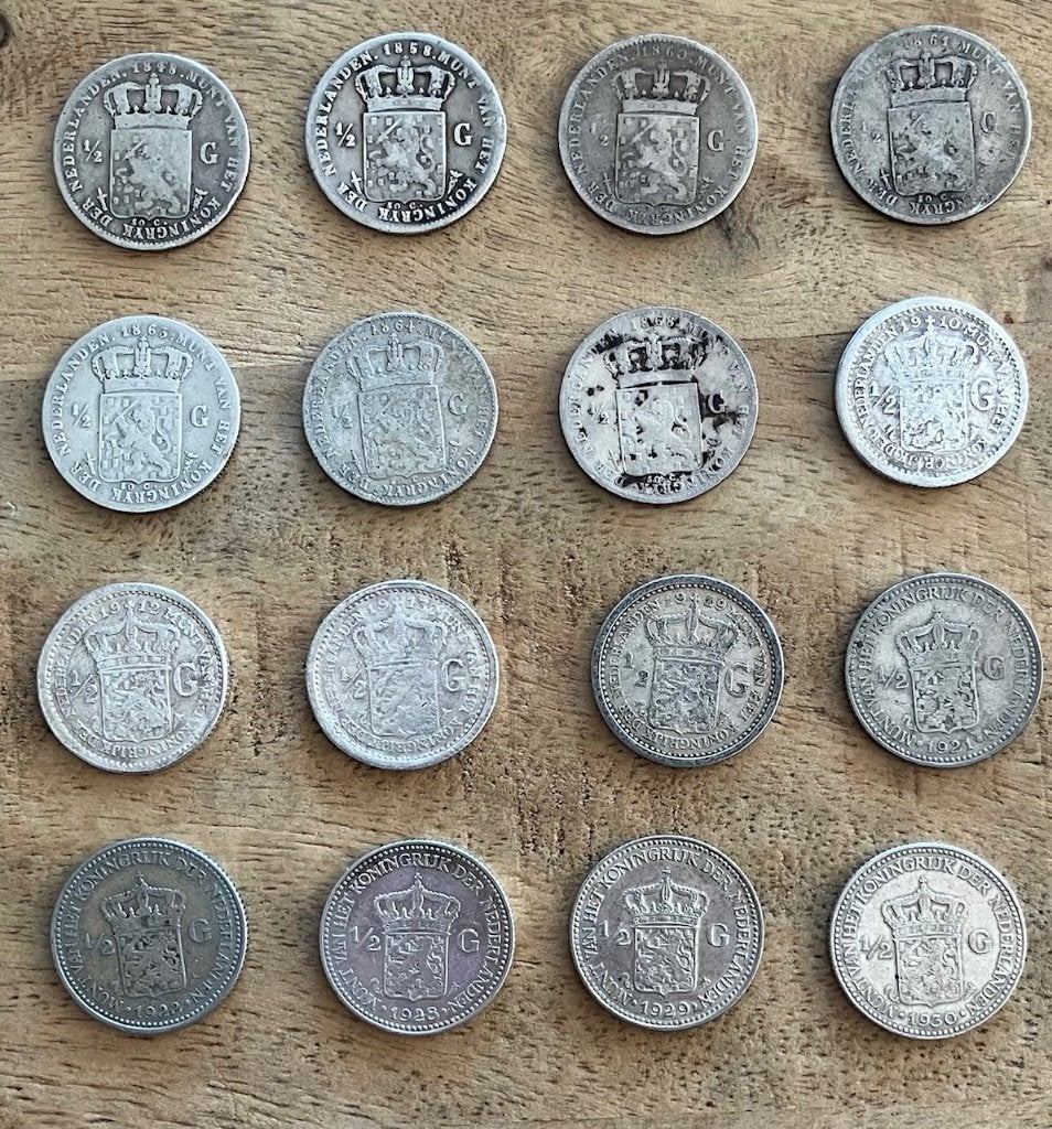 setje halve gulden Willem II, Willem III en Wilhelmina, Ophalen, ½ gulden, Setje, Zilver