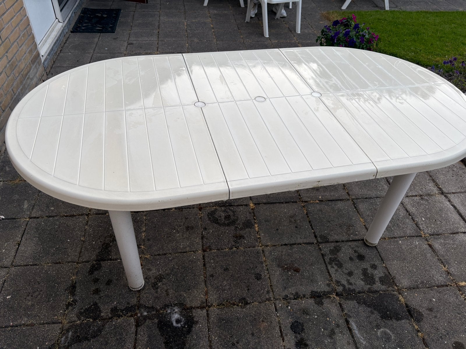 Witte Hartman tuintafel 1.90m x 1m - uitschuifbaar ovaal, Tuin en Terras, Tuintafels, Ophalen, Gebruikt, Ovaal, Kunststof