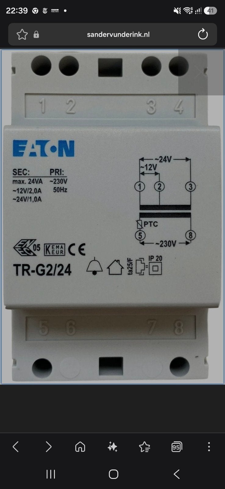 Eaton TR-G2/24 beltrafo 24VA 230V naar 12V/24V, Ophalen of Verzenden, Nieuw, Eaton, Overige typen