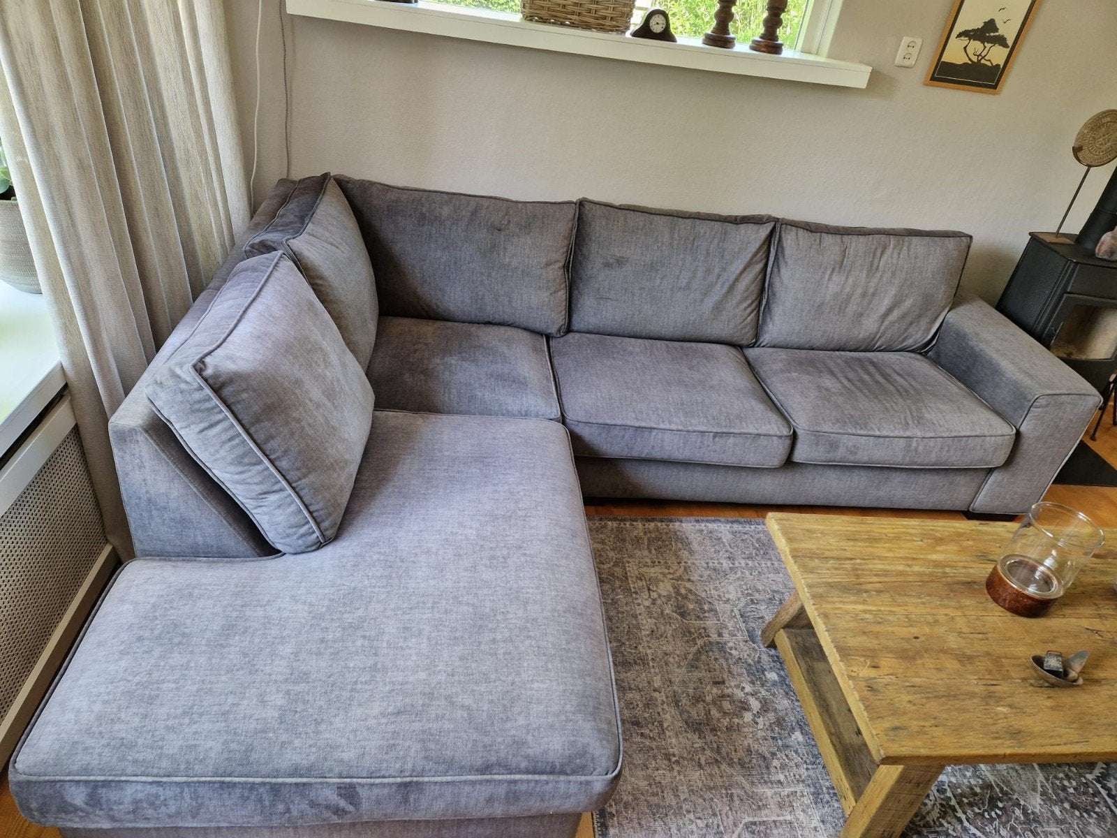 Nette hoekbank urban sofa, grijs/groen. MOET SNEL WEG!, Huis en Inrichting, Ophalen, Zo goed als nieuw, Stof