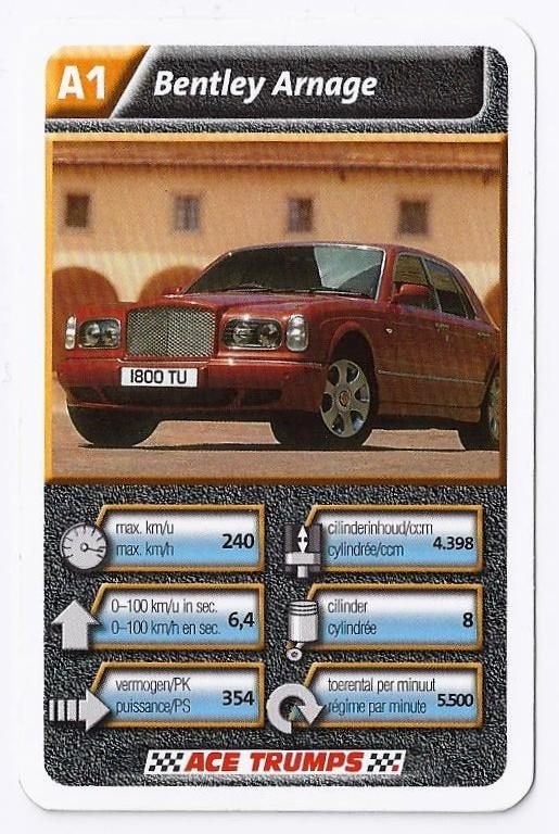 W1345 autokaartje A1 bentley arnage, Ophalen of Verzenden, Zo goed als nieuw, Auto's