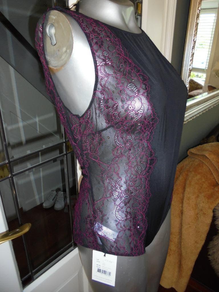 nieuw prachtige body zwart met roze en steentjes xl, Ultraviolet, Ophalen of Verzenden, Zwart, Body of Korset
