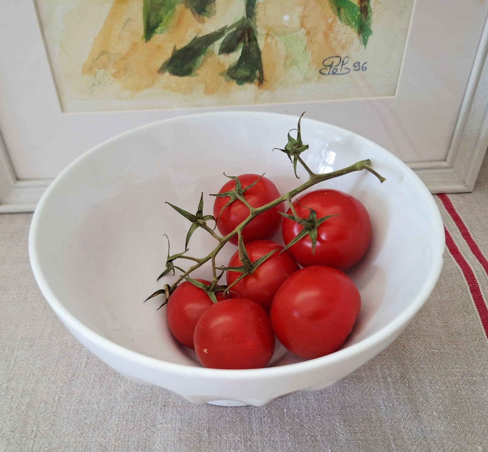 Brocante grote Franse facet spoelkom - wit, Ophalen of Verzenden