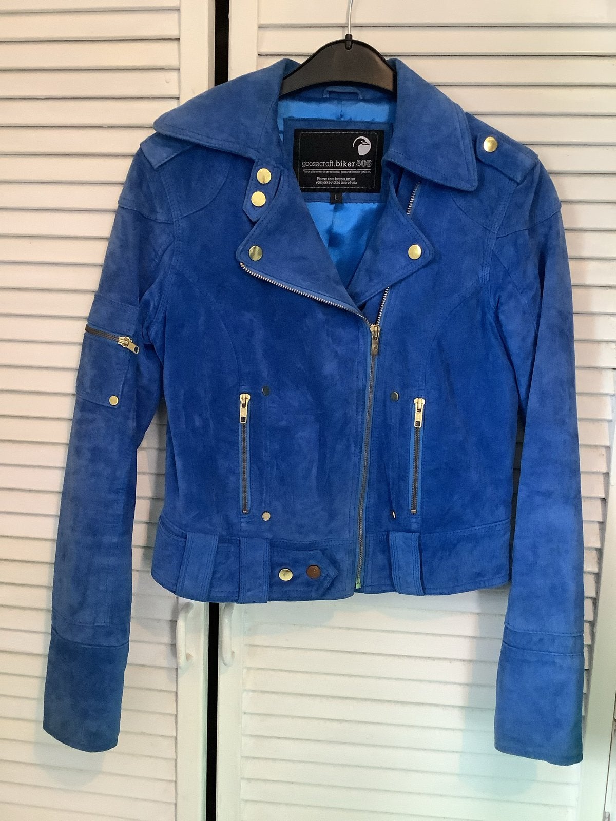 Goosecraft Biker 406 suède jas - Maat L, Ophalen of Verzenden, Zo goed als nieuw, Maat 42/44 (L), Blauw