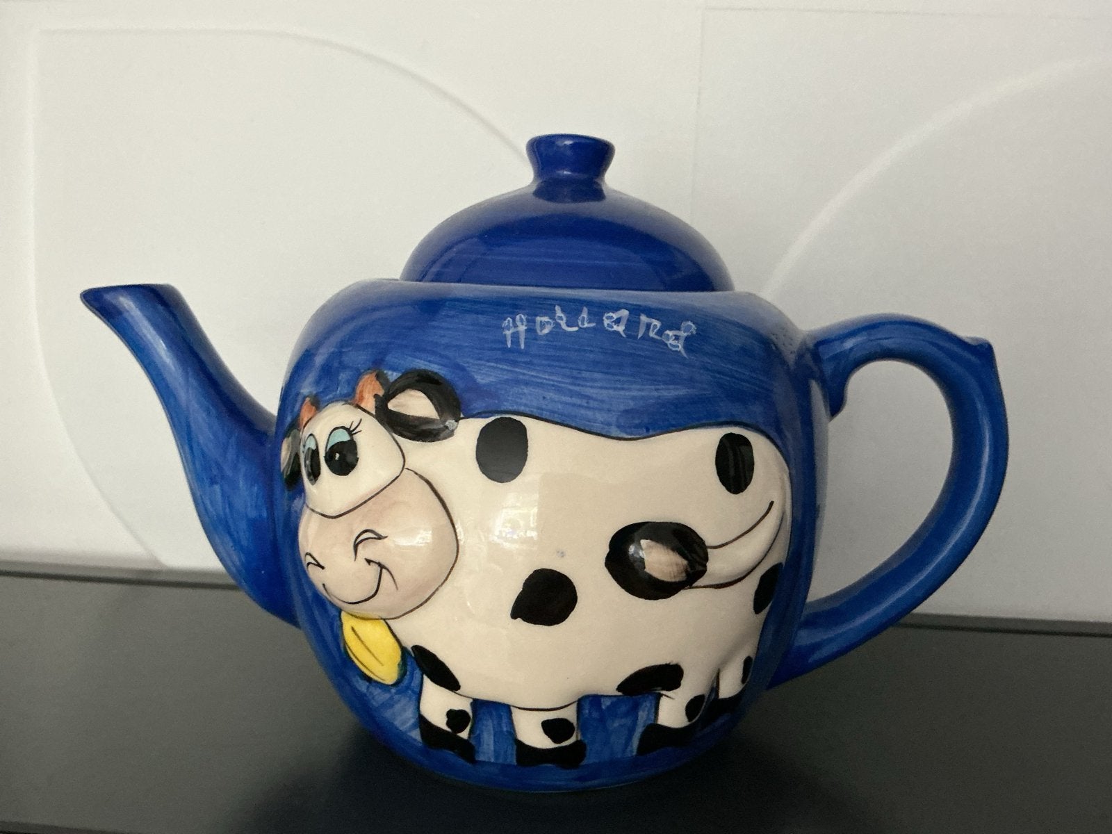 Handgeschilderde Holland theepot met koe en molen, Ophalen of Verzenden