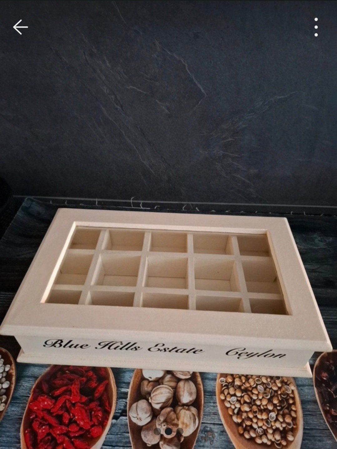 Riviera Maison theedoos met 15 vakjes en glazen deksel, Ophalen, Minder dan 50 cm, Gebruikt, Glas