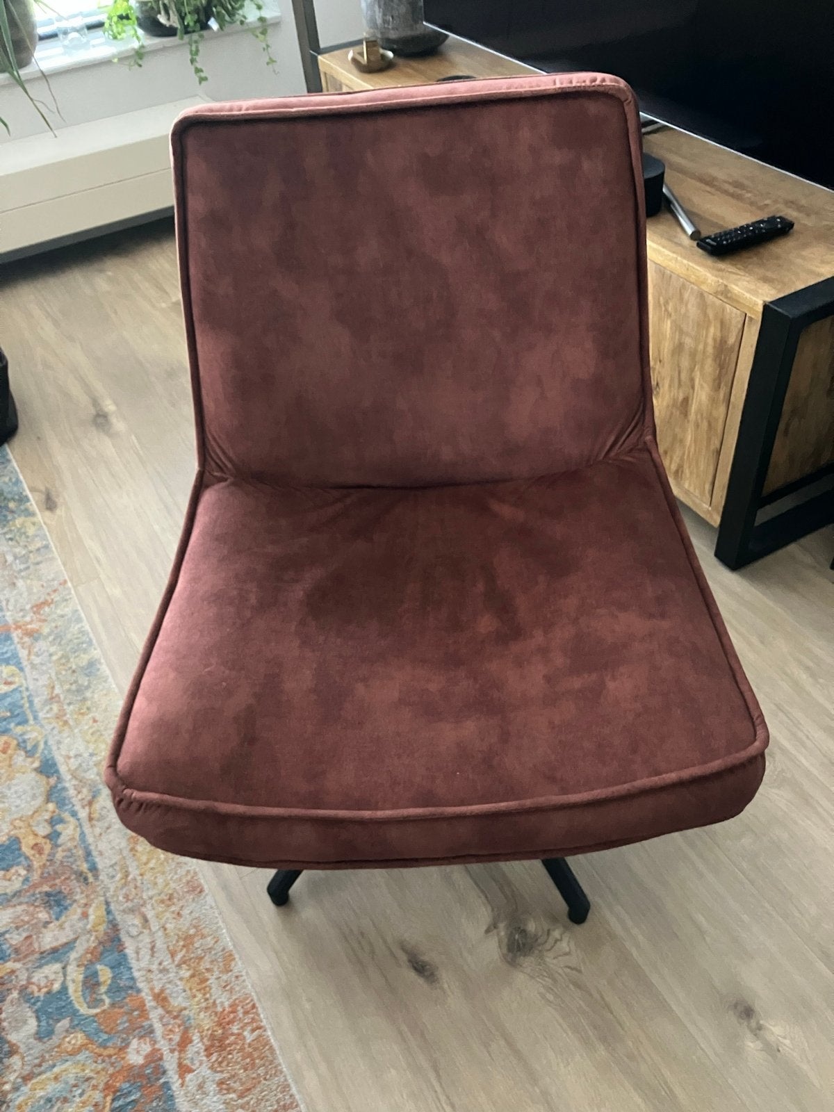 Comfortabele fauteuil - Bruin/brique Velvet stof, Ophalen, Overige kleuren, Zo goed als nieuw, Eén