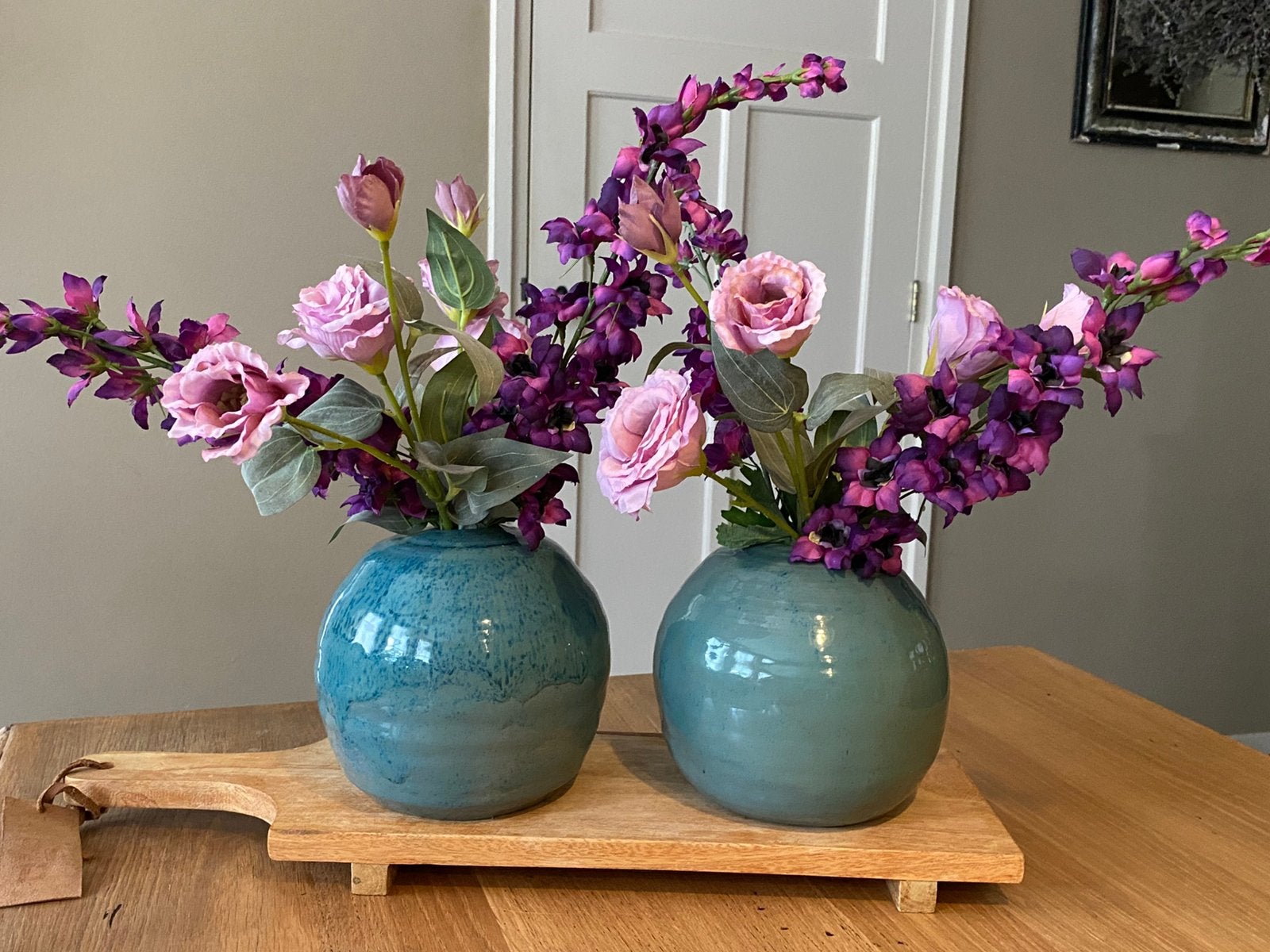 Vintage set bol vaasjes, incl. decoratie/ kunst bloemen, Ophalen of Verzenden, Gebruikt