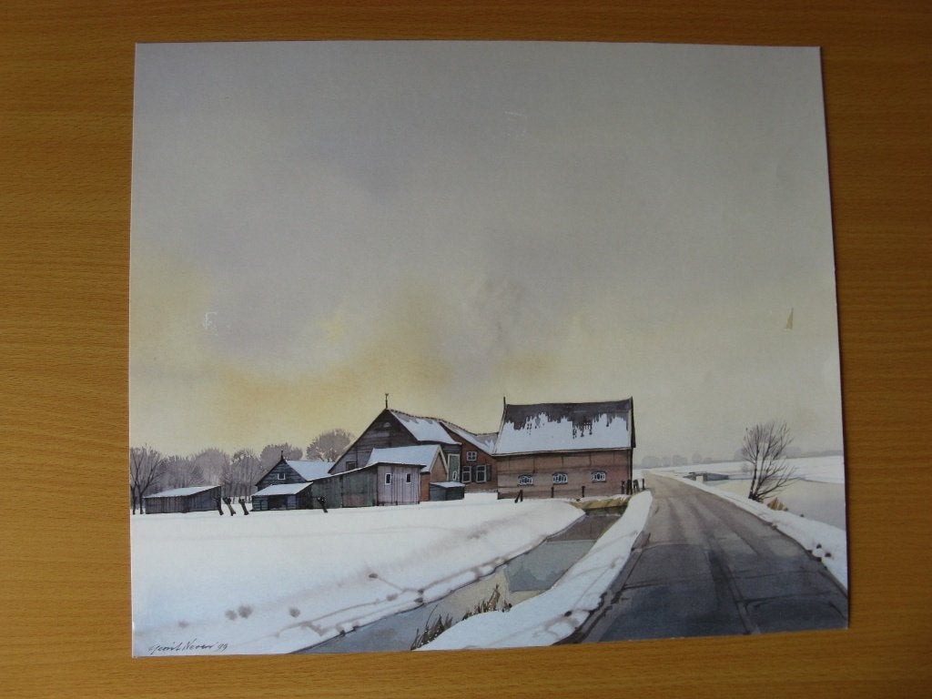 Pracht Dorp in de Sneeuw.Aquarel kunstenaar Gerrit Neven, Ophalen of Verzenden, Voor 1940, Zo goed als nieuw, Overige onderwerpen