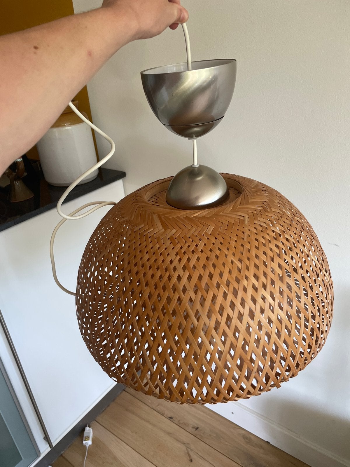 Ikea Boja Bamboe Rotan Hanglamp Plafondlamp, Ophalen of Verzenden, Gebruikt, Natuurlijk materiaal, E27 (groot)