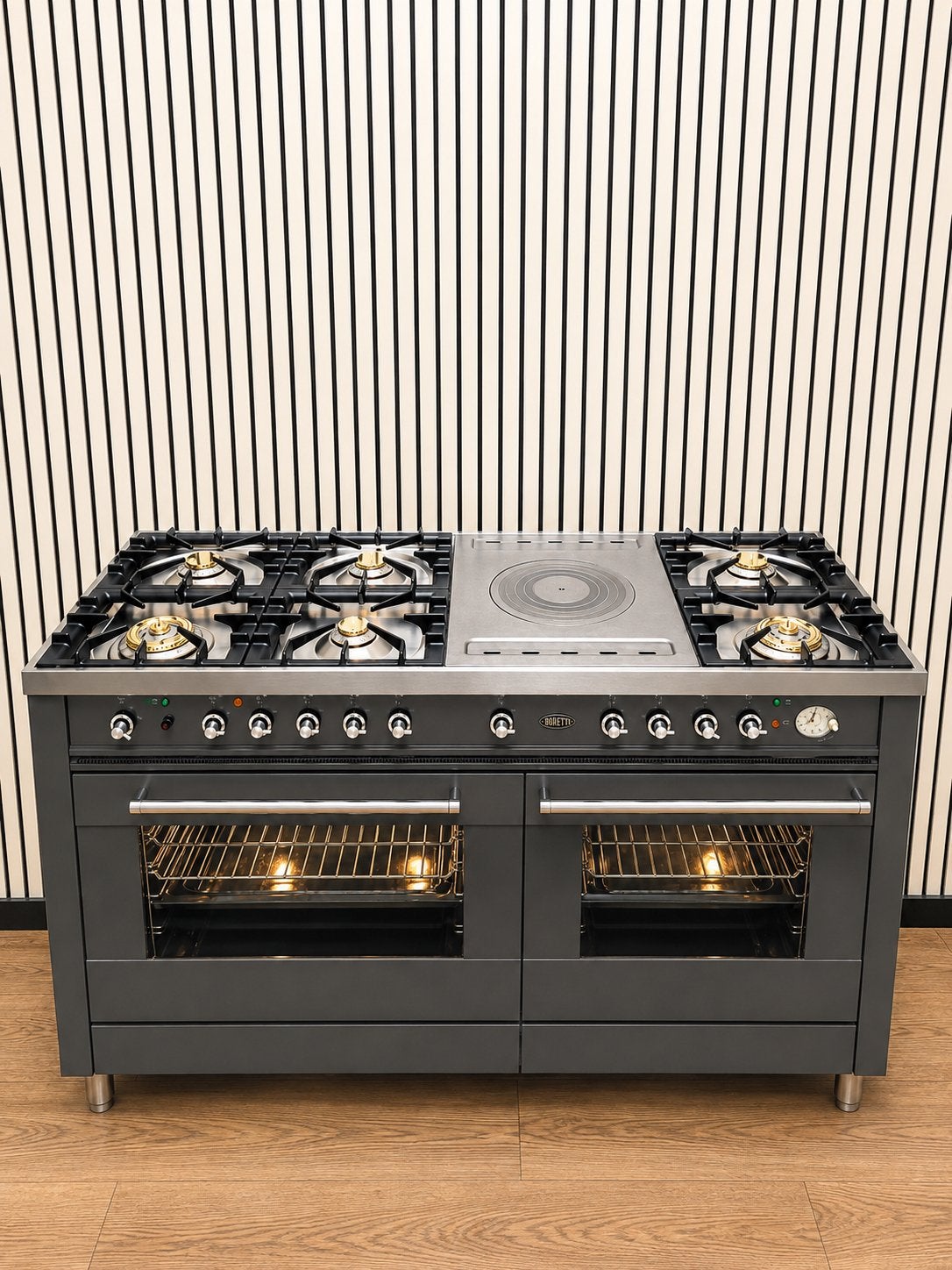 Luxe Boretti Fornuis 7 pits met coupe de feu 2 ovens 150 cm, Fornello Esperta, Refurbished, Ophalen of Verzenden, Energieklasse A of zuiniger