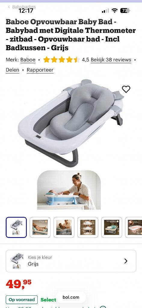 Opvouwbaar babybad met kussen en thermometer, Kinderen en Baby's, Badjes en Verzorging, Ophalen of Verzenden, Zo goed als nieuw