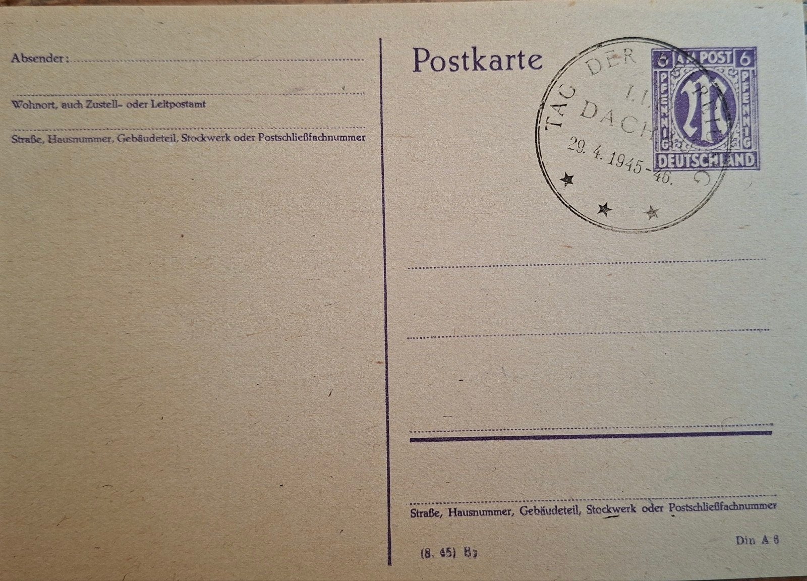 Duitsland, Postkarte Amerikaans/Brit. zone stempel Dachau!!, Ophalen of Verzenden