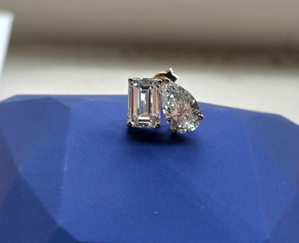 5.09ct "Toi et Moi" Diamanten Oorbellen 14k Goud IGI, Nieuw, Ophalen of Verzenden, Met edelsteen, Knopjes of Stekers