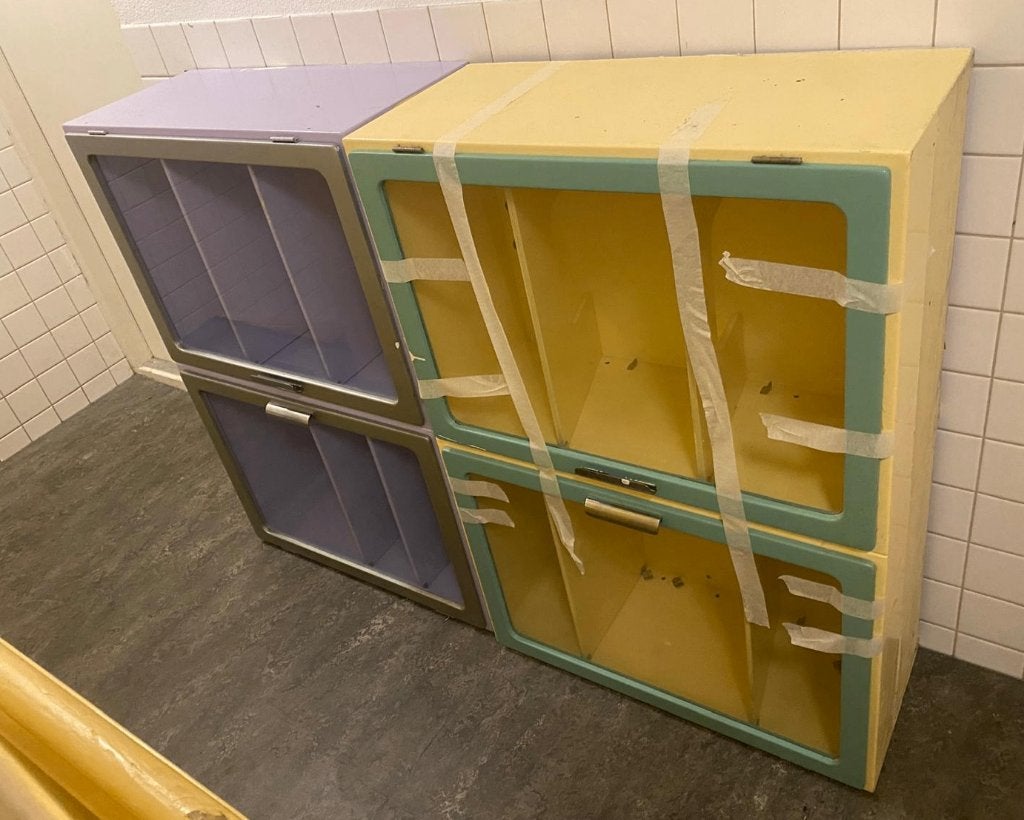 Piet Zwart Bruynzeel Hangkast Keukenkast Vitrinekast Vintage, Ophalen, Gebruikt, 100 tot 150 cm, Meerkleurig