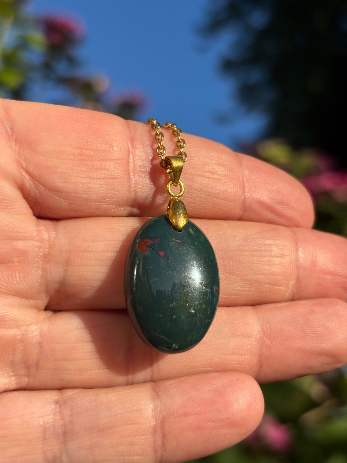 Bloedsteen Edelsteen Ketting - Roestvrijstaal, Sieraden, Tassen en Uiterlijk, Kettingen, Nieuw, Ophalen of Verzenden, Steen of Mineraal
