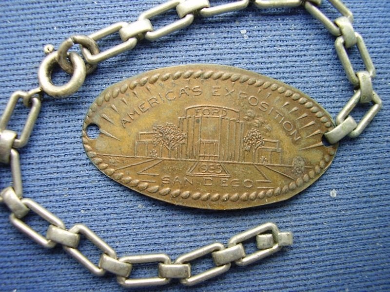 Pressed penny American Exposition FORD 1935 San Diego, Ophalen of Verzenden, Overige materialen, Buitenland