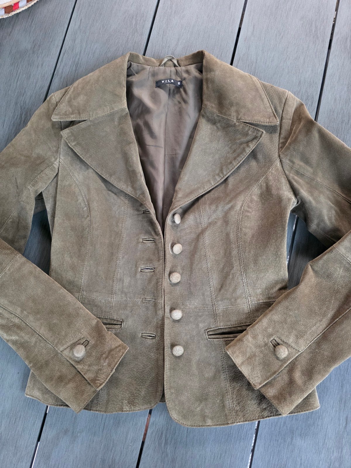 Groen Suede leren Vila jasje S, Ophalen of Verzenden, Zo goed als nieuw, Maat 36 (S), Groen