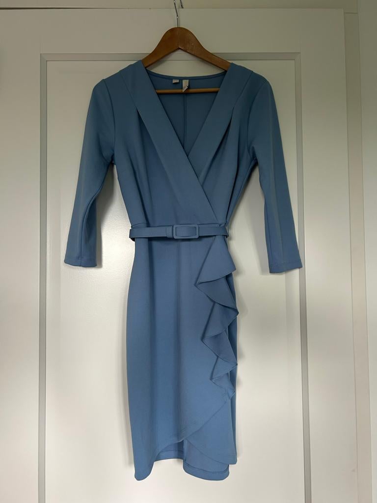 IJsblauw feestjurkje maat S met ceintuur, Blauw, Ophalen of Verzenden, Knielengte, Maat 36 (S)