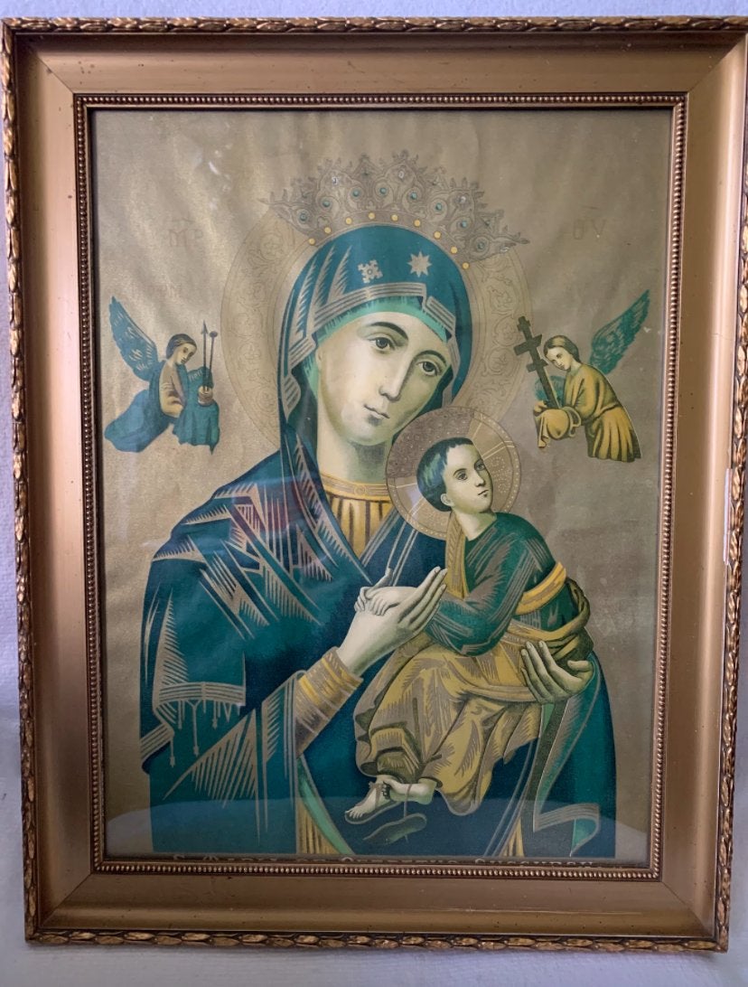 Prachtige Madonna met Kind Prent in Gouden Lijst, Antiek en Kunst, Kunst | Schilderijen | Klassiek, Portret of Personen, Bijzondere lijst