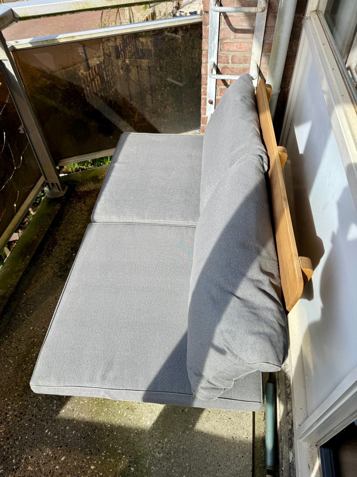 Grijze Palletkussens - Zitkussens 70x70x6, Rugkussens 40cm, Ophalen, Zo goed als nieuw