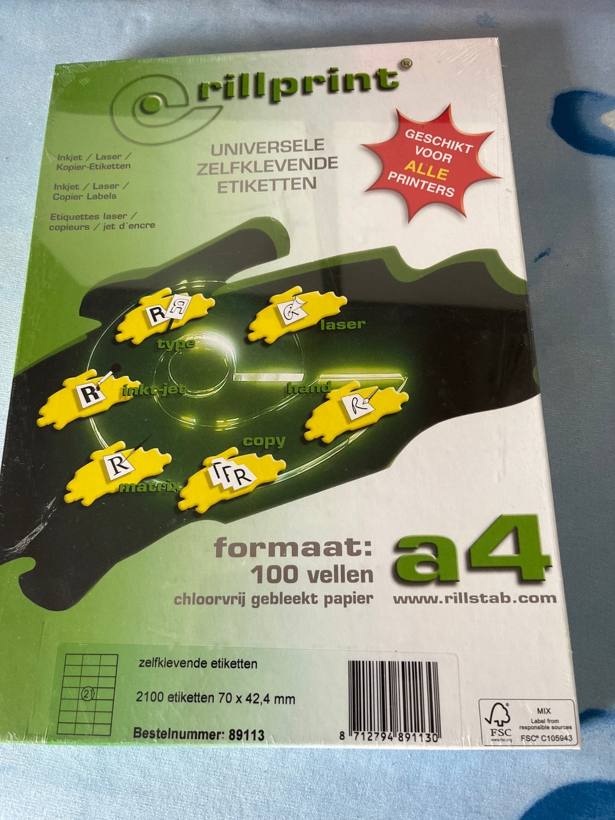 Rillprint Universele Zelfklevende Etiketten A4 - 2100 stuks, Ophalen of Verzenden